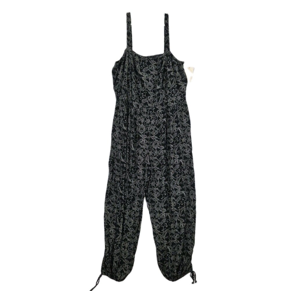 NWT XXL Universal Thread Floral Print Jumpsuit Black White Boho Wide Leg Whimsy
